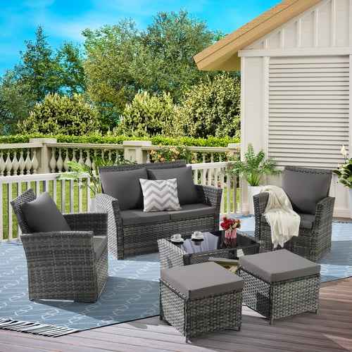 6 Piece Wicker Patio Furniture Set – Outdoor Rattan Sofa Set with