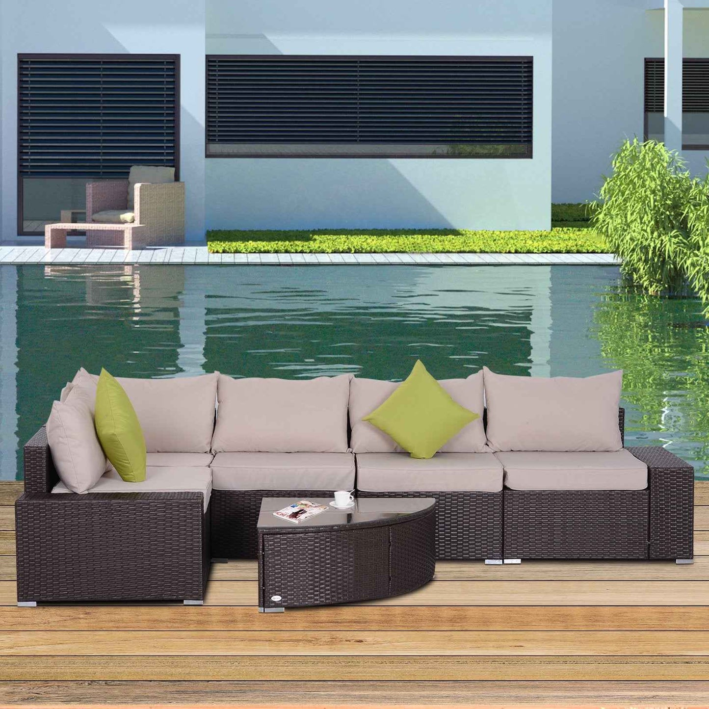 Outsunny 6pcs Outdoor Patio Furniture Set All Weather Wicker Rattan