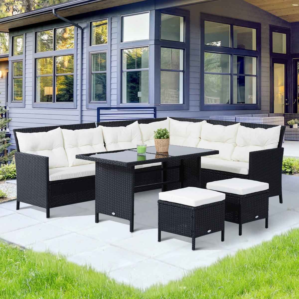 Outsunny 6pcs Garden Rattan Sofa Sets Wicker Furniture Set Outdoor