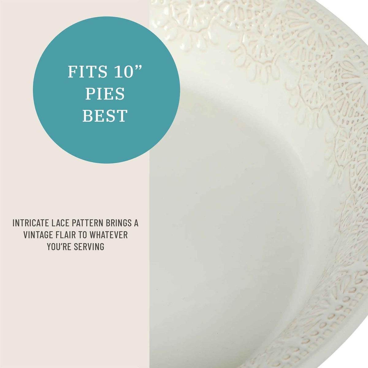 Vintage Lace 10-Inch Stoneware Baking Pie Pan Tart Dish, Cream