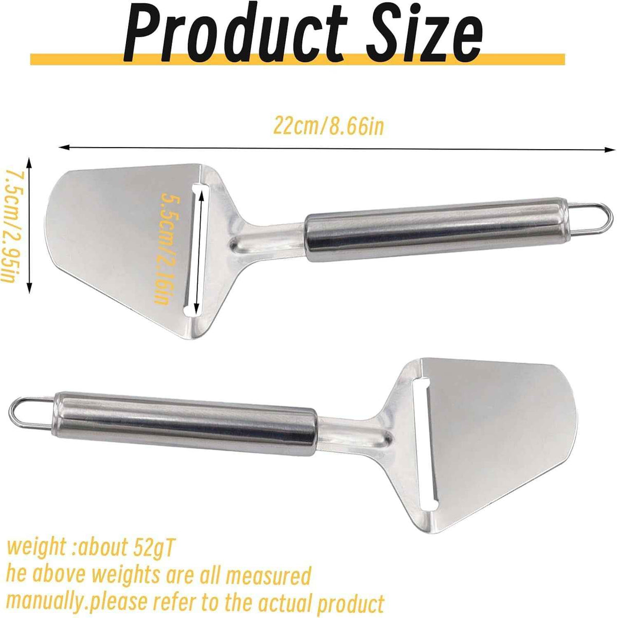 2Pcs Cheese Slicer Handheld, Small Stainless Steel Silver Cheese Peeler Planer Cutter Tools for Block Butter Squares for Kitchen Cooking
