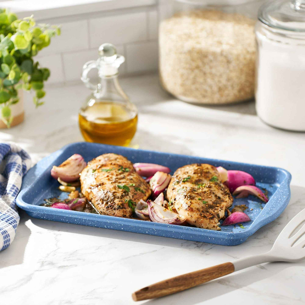 Nonstick Quarter Sheet Pan, 13" x 9", Blue Speckle