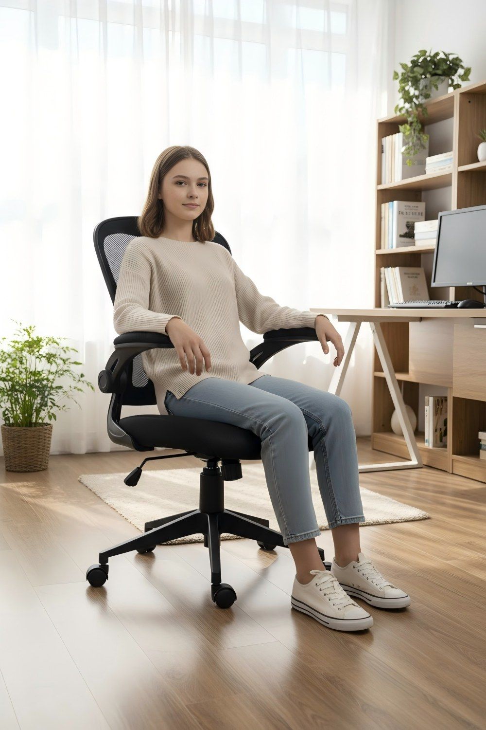 Ergonomic Mesh Office Chair with Breathable Back, Adjustable Height, Padded Seat & Armrests, 250 lbs Capacity, Modern Task Chair for Home Office & Workspace 8333 - KNM Sundry