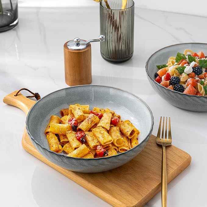 8.5'' Large Pasta Bowls, 38 Ounce Stoneware Salad Bowls for Kitchen, Ceramic Serving Bowls With Textured Pattern for Pasta,Fruit, Stews,Noodle, House-warming Gift,Set of 4