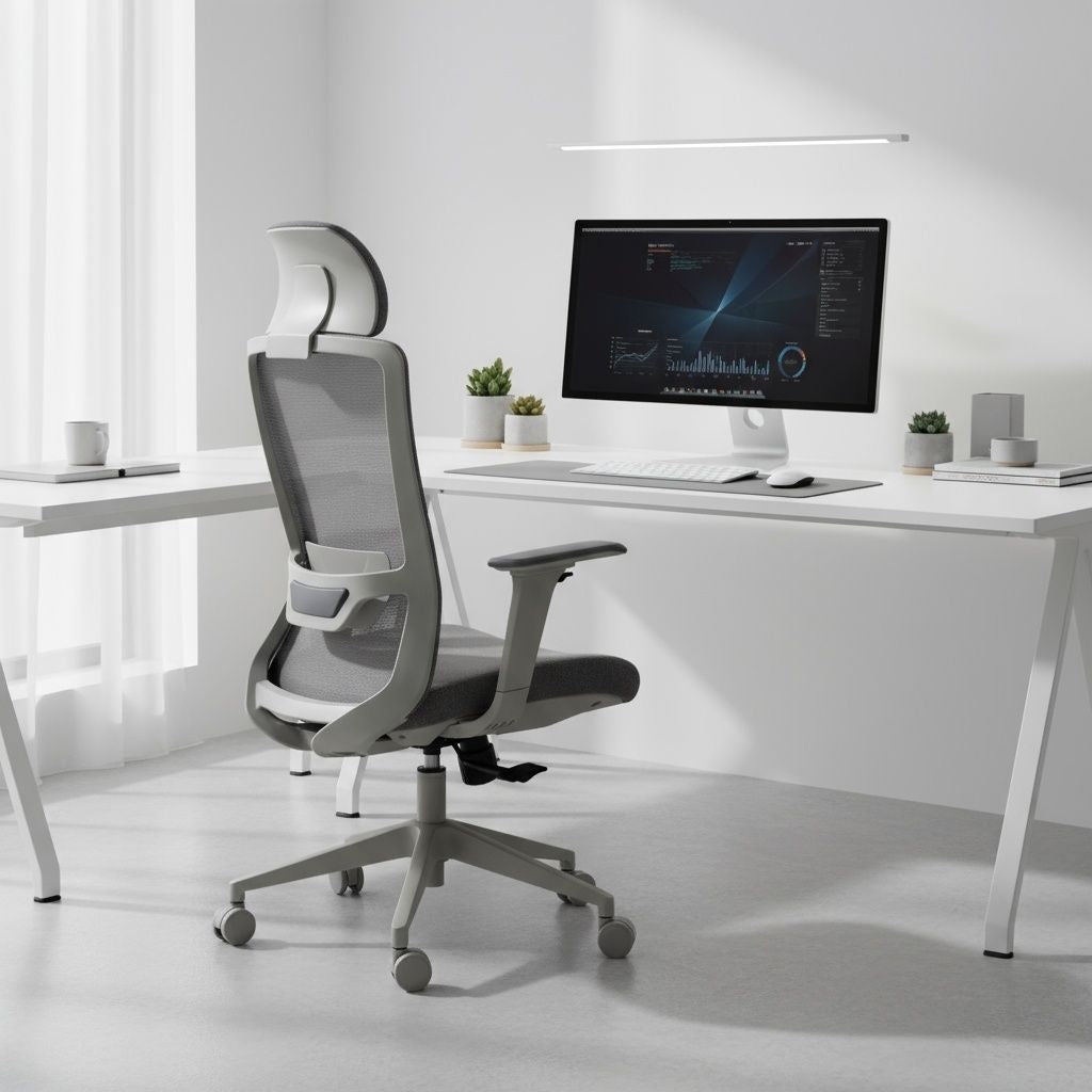 Ergonomic Mesh Office Chair with Adjustable Headrest and Lumbar Support, Breathable Back Design for Home and Office Use 8322H - KNM Sundry