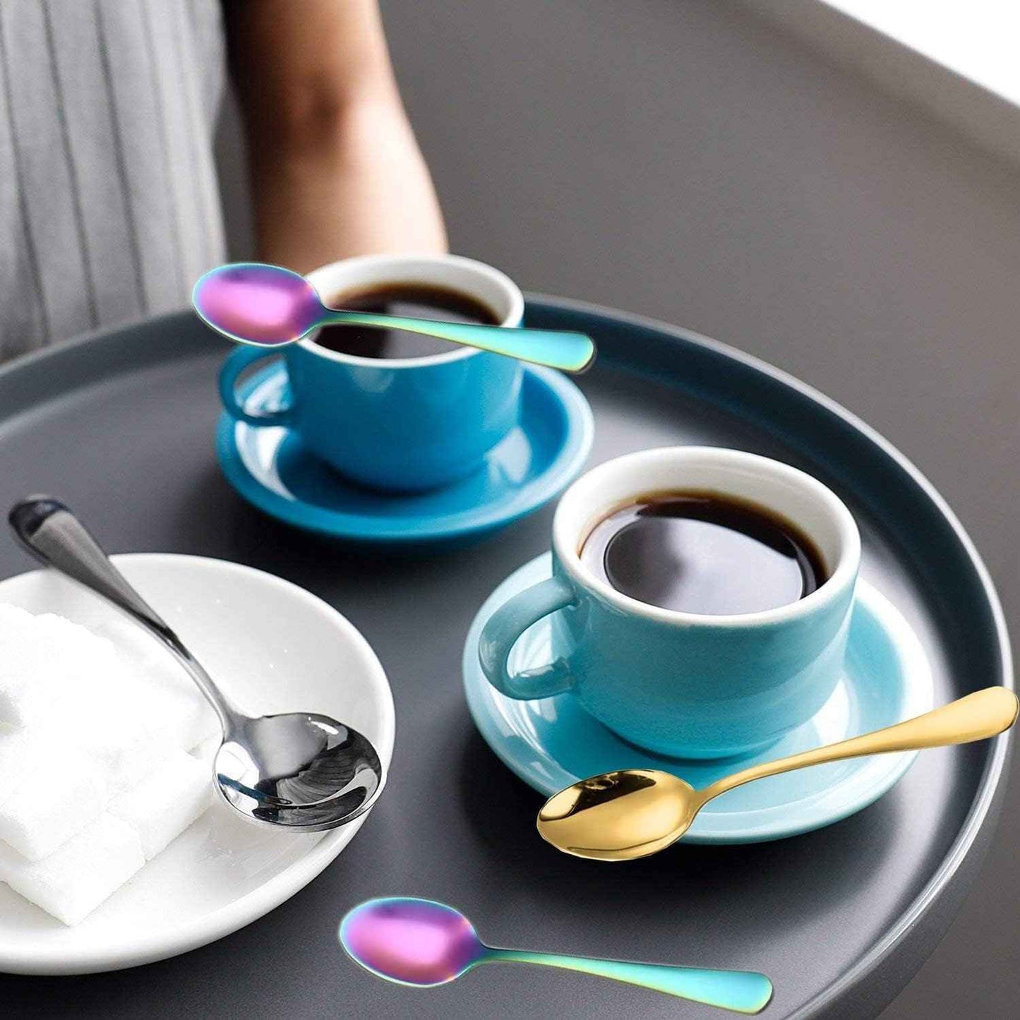 Demitasse Espresso Spoons, Coffee Spoon, Stainless Steel Small Spoons for Dessert, Tea,Set of 6(Rainbow)