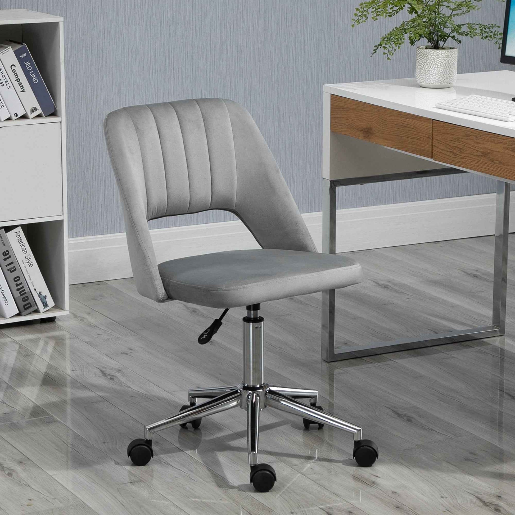 Vinsetto Mid Back Office Chair Velvet Fabric Swivel Scallop Shape