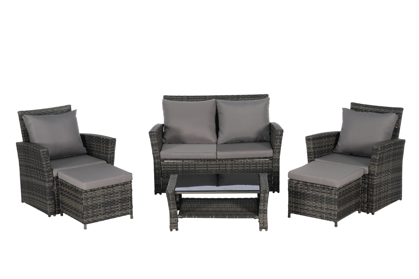6 Piece Wicker Patio Furniture Set – Outdoor Rattan Sofa Set with