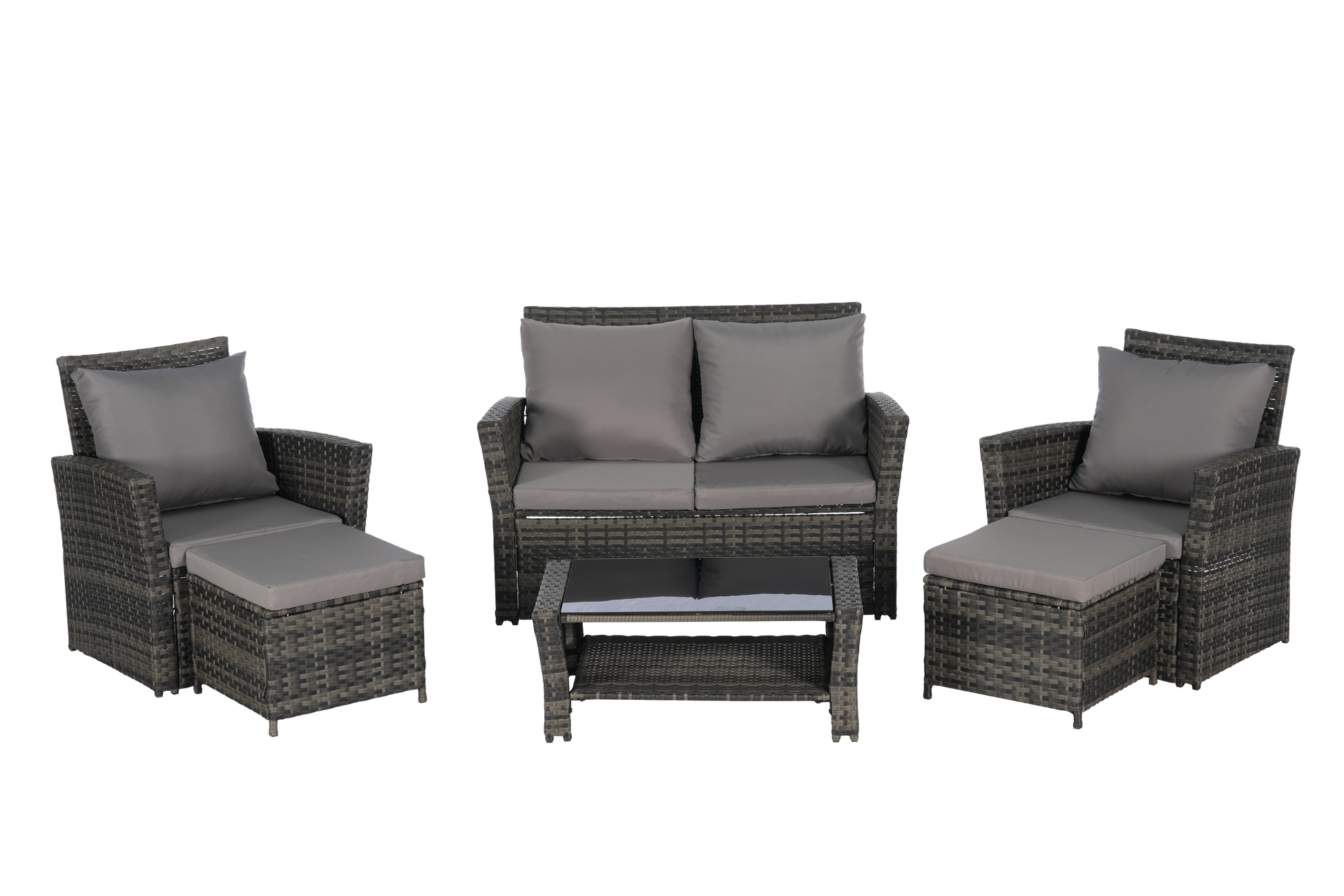 6 Piece Wicker Patio Furniture Set – Outdoor Rattan Sofa Set with