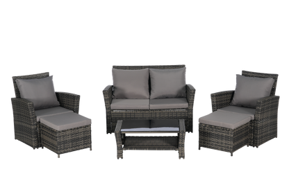 6 Piece Wicker Patio Furniture Set – Outdoor Rattan Sofa Set with