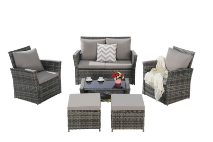 6 Piece Wicker Patio Furniture Set – Outdoor Rattan Sofa Set with