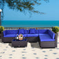 Outsunny 7pc Rattan Furniture Set w/ Side Table Lounge Sofa Cushion
