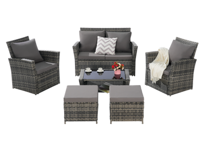 6 Piece Wicker Patio Furniture Set – Outdoor Rattan Sofa Set with