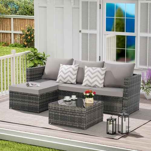 2 Piece Outdoor L-Shaped Wicker Patio Set – Sectional Sofa with