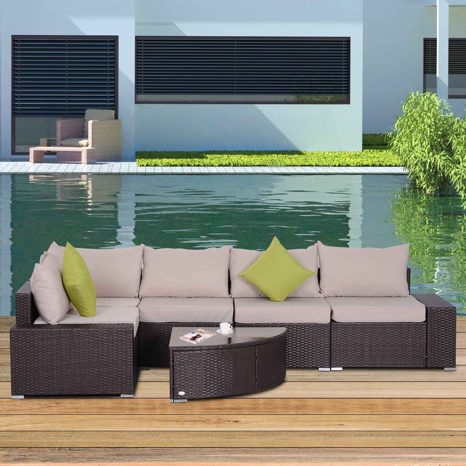 Outsunny 6pcs Outdoor Patio Furniture Set All Weather Wicker Rattan