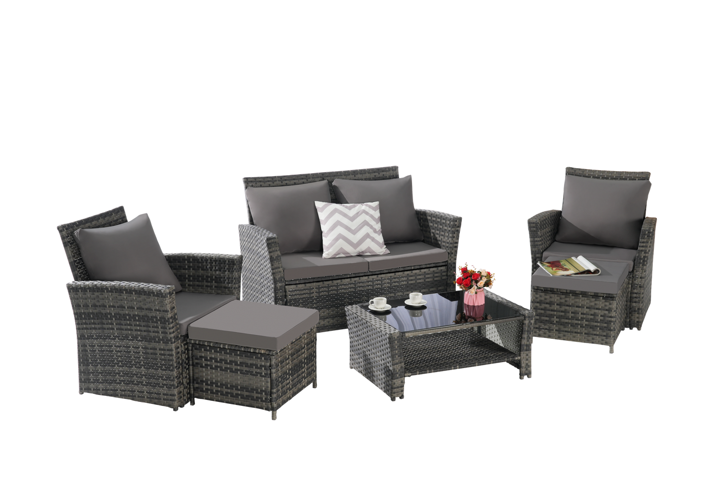6 Piece Wicker Patio Furniture Set – Outdoor Rattan Sofa Set with