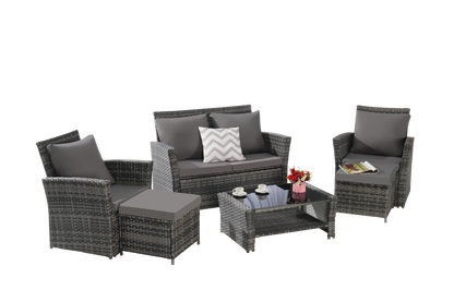 6 Piece Wicker Patio Furniture Set – Outdoor Rattan Sofa Set with
