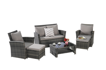6 Piece Wicker Patio Furniture Set – Outdoor Rattan Sofa Set with