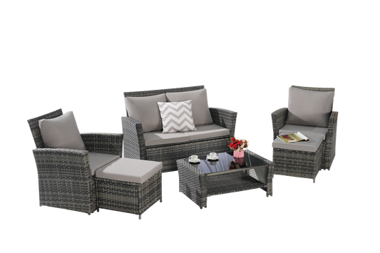 6 Piece Wicker Patio Furniture Set – Outdoor Rattan Sofa Set with