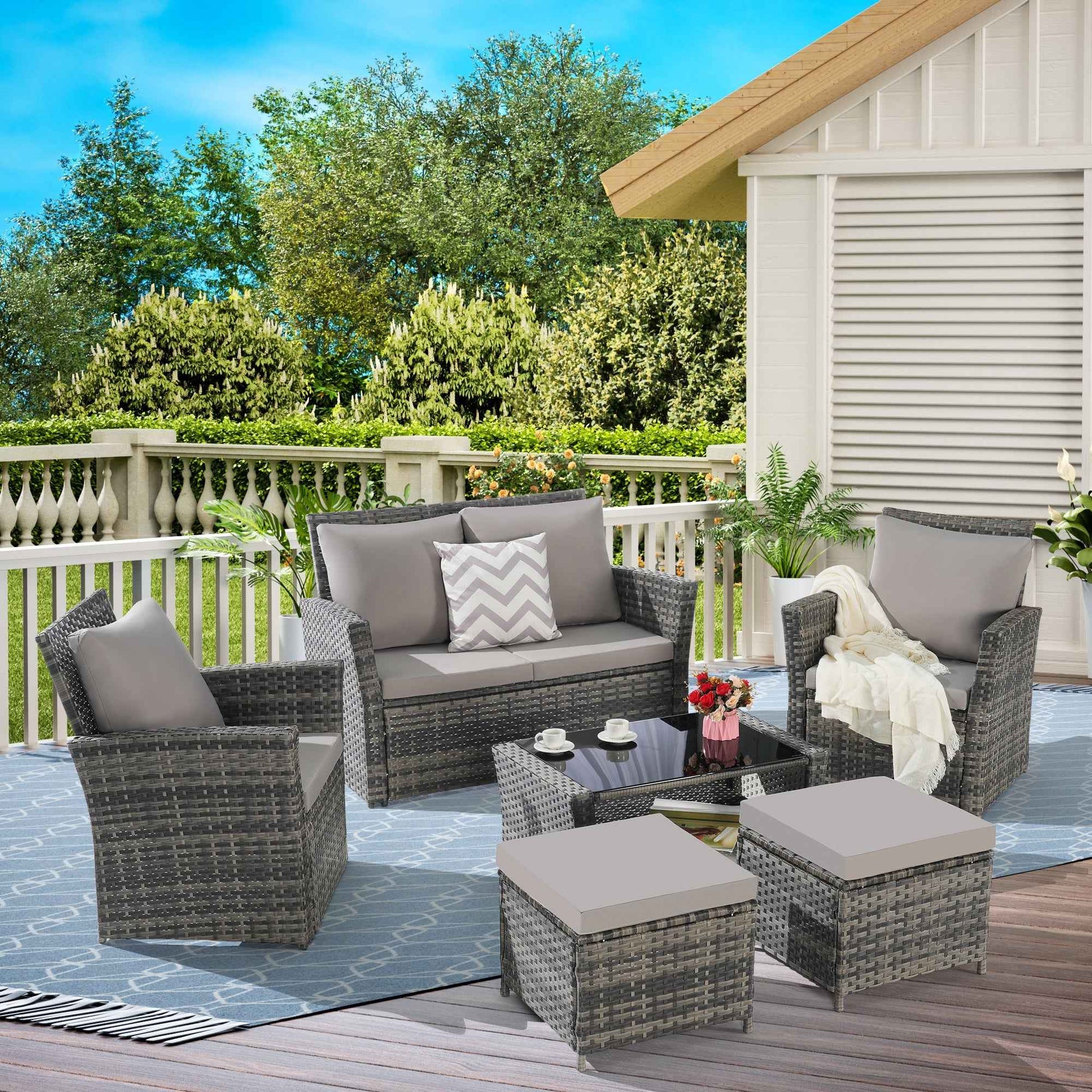 6 Piece Wicker Patio Furniture Set – Outdoor Rattan Sofa Set with