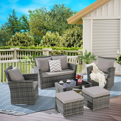 6 Piece Wicker Patio Furniture Set – Outdoor Rattan Sofa Set with