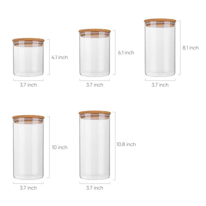Glass Food Storage Containers, Food Jars with Bamboo Wooden Lids - Set - KNM Sundry