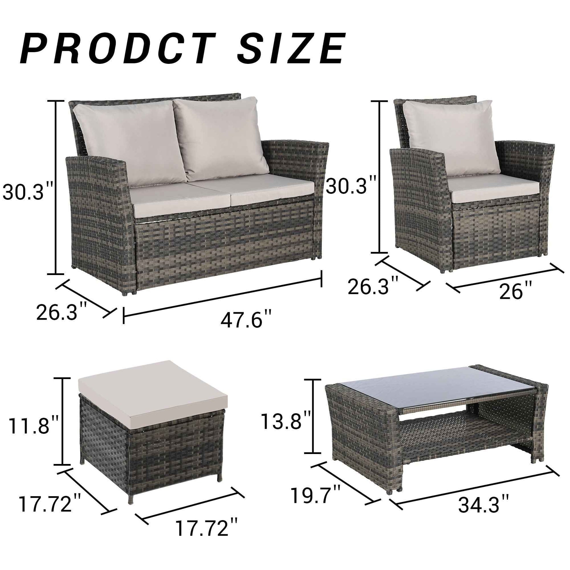 6 Piece Wicker Patio Furniture Set – Outdoor Rattan Sofa Set with