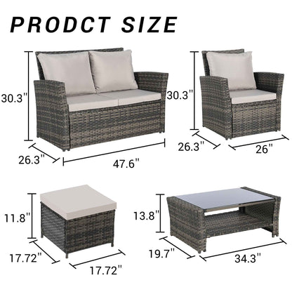 6 Piece Wicker Patio Furniture Set – Outdoor Rattan Sofa Set with