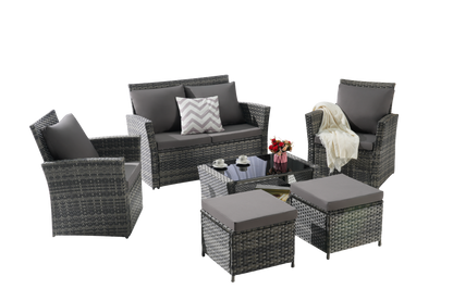 6 Piece Wicker Patio Furniture Set – Outdoor Rattan Sofa Set with