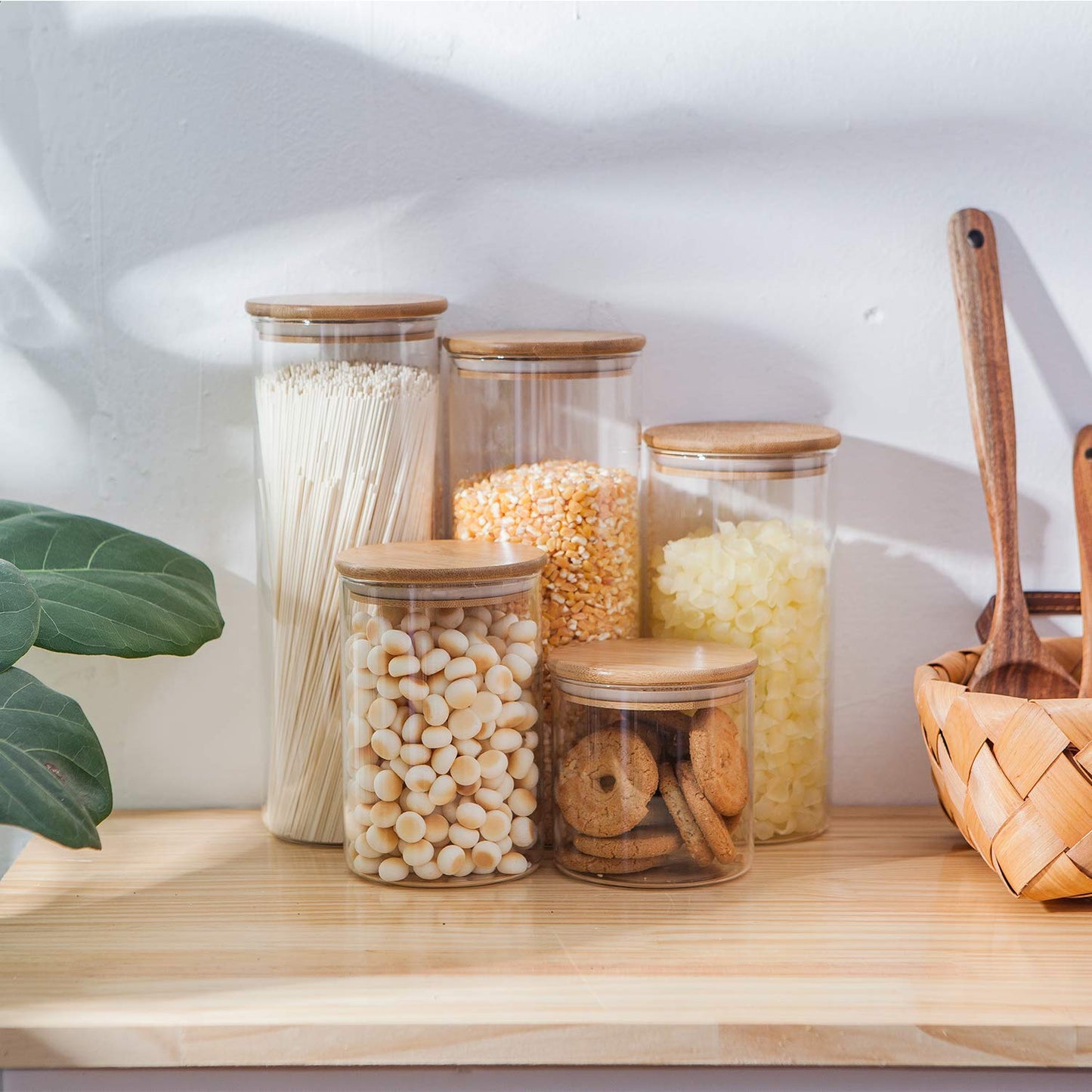 Glass Food Storage Containers, Food Jars with Bamboo Wooden Lids - Set - KNM Sundry