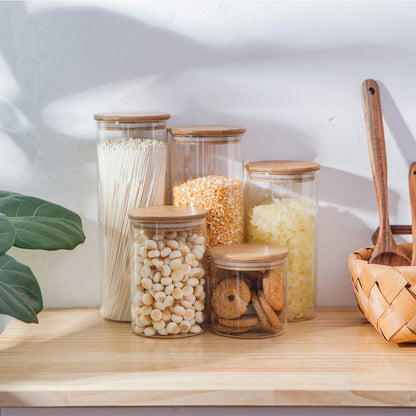 Glass Food Storage Containers, Food Jars with Bamboo Wooden Lids - Set - KNM Sundry