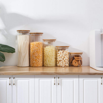 Glass Food Storage Containers, Food Jars with Bamboo Wooden Lids - Set - KNM Sundry