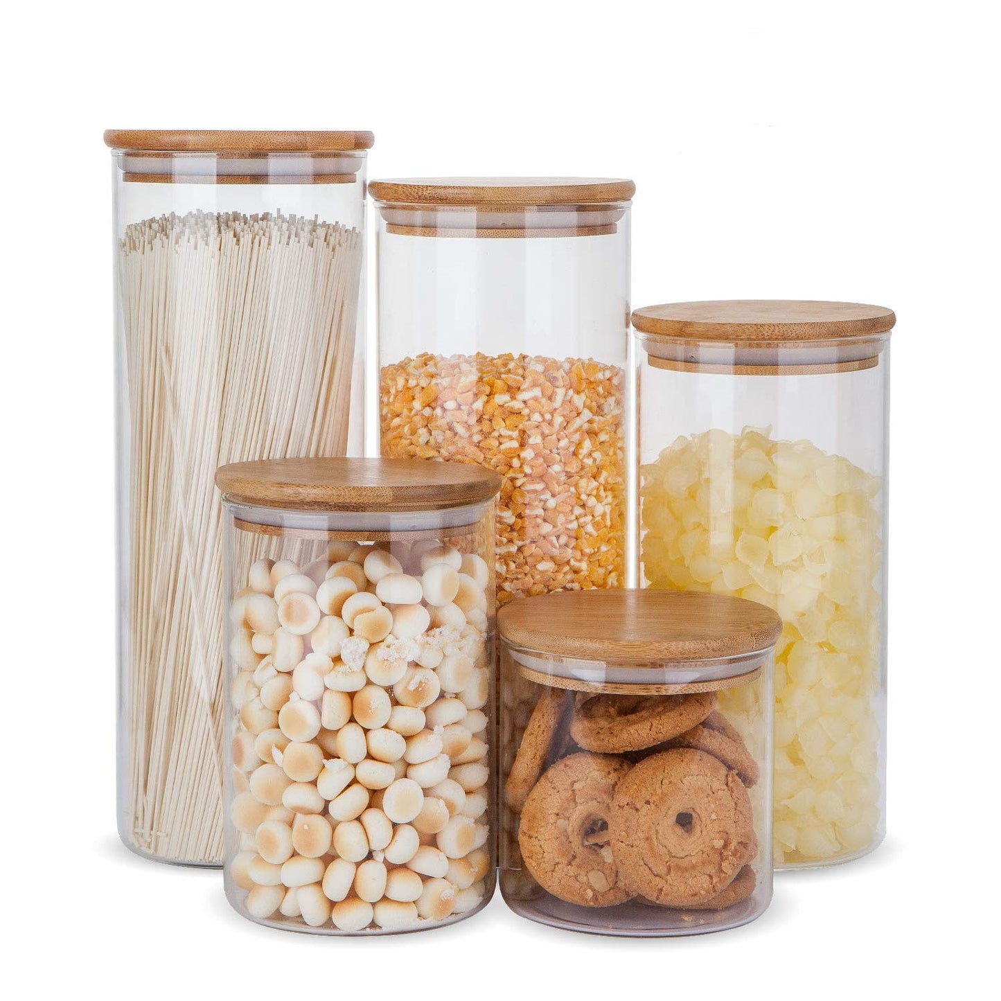 Glass Food Storage Containers, Food Jars with Bamboo Wooden Lids - Set - KNM Sundry