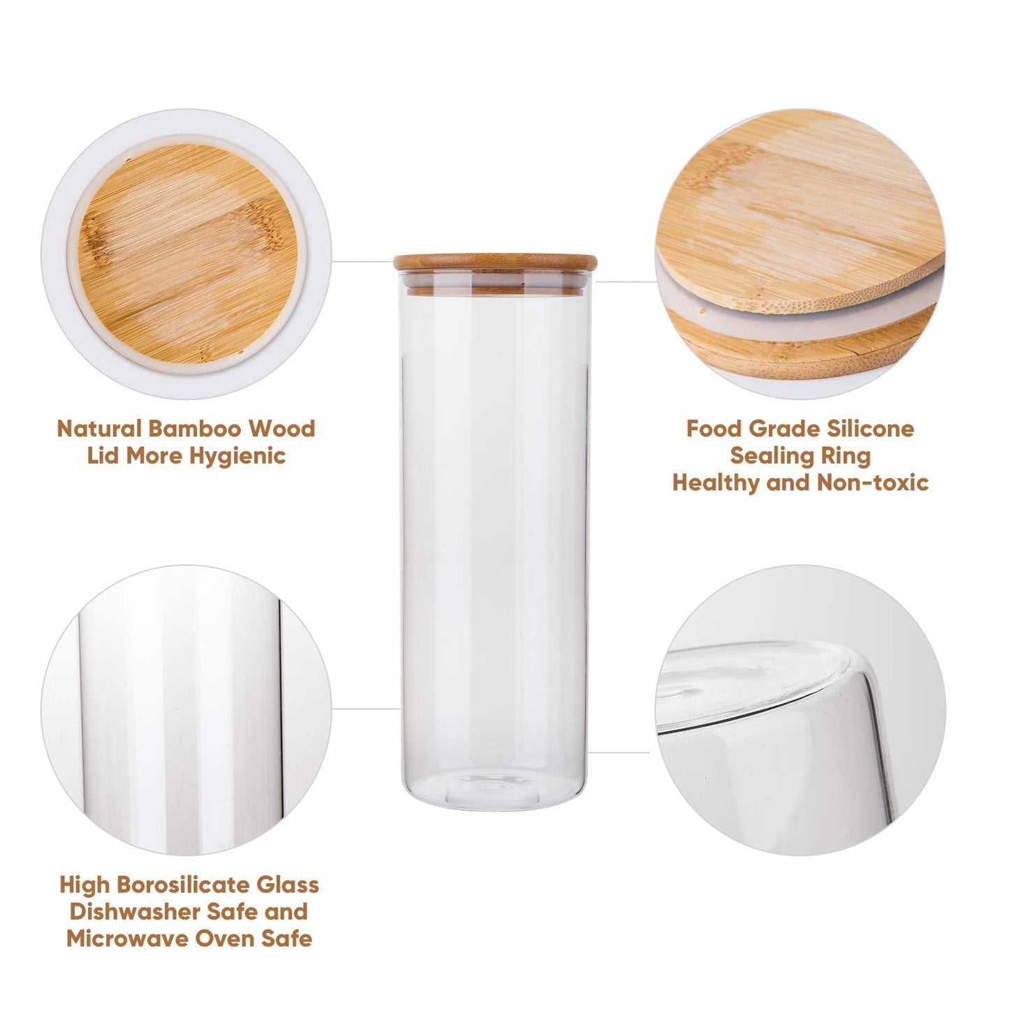 Glass Food Storage Containers, Food Jars with Bamboo Wooden Lids - Set - KNM Sundry