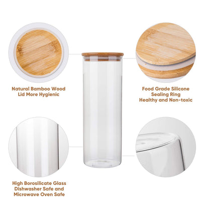 Glass Food Storage Containers, Food Jars with Bamboo Wooden Lids - Set - KNM Sundry