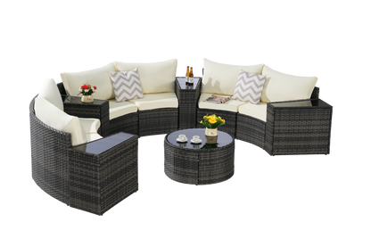 Outdoor Patio Furniture 11-Piece Half-Moon Sectional Round Patio