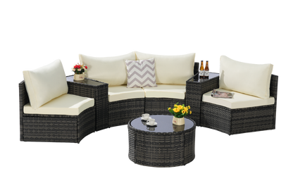Outdoor Patio Furniture 7-Piece Half-Moon Sectional Round Patio