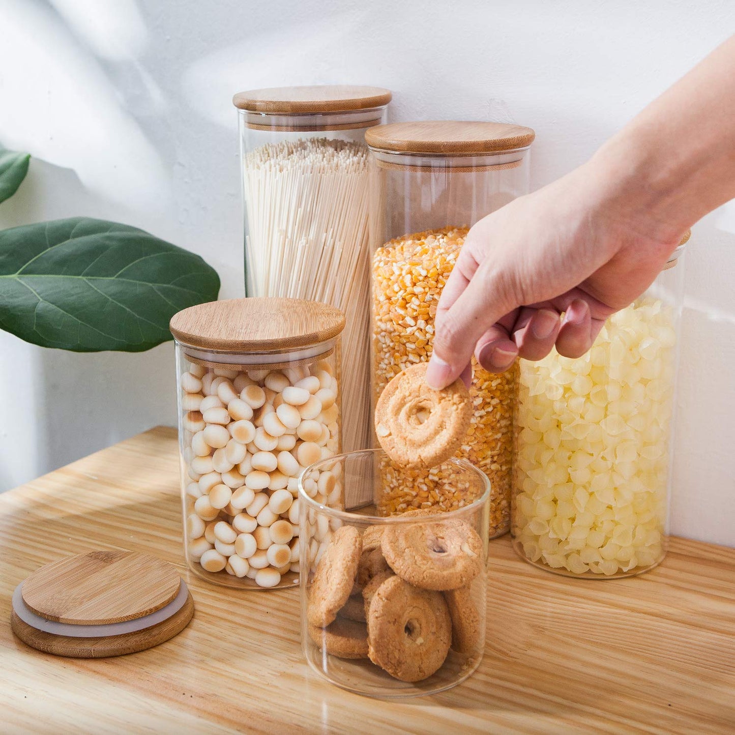 Glass Food Storage Containers, Food Jars with Bamboo Wooden Lids - Set - KNM Sundry
