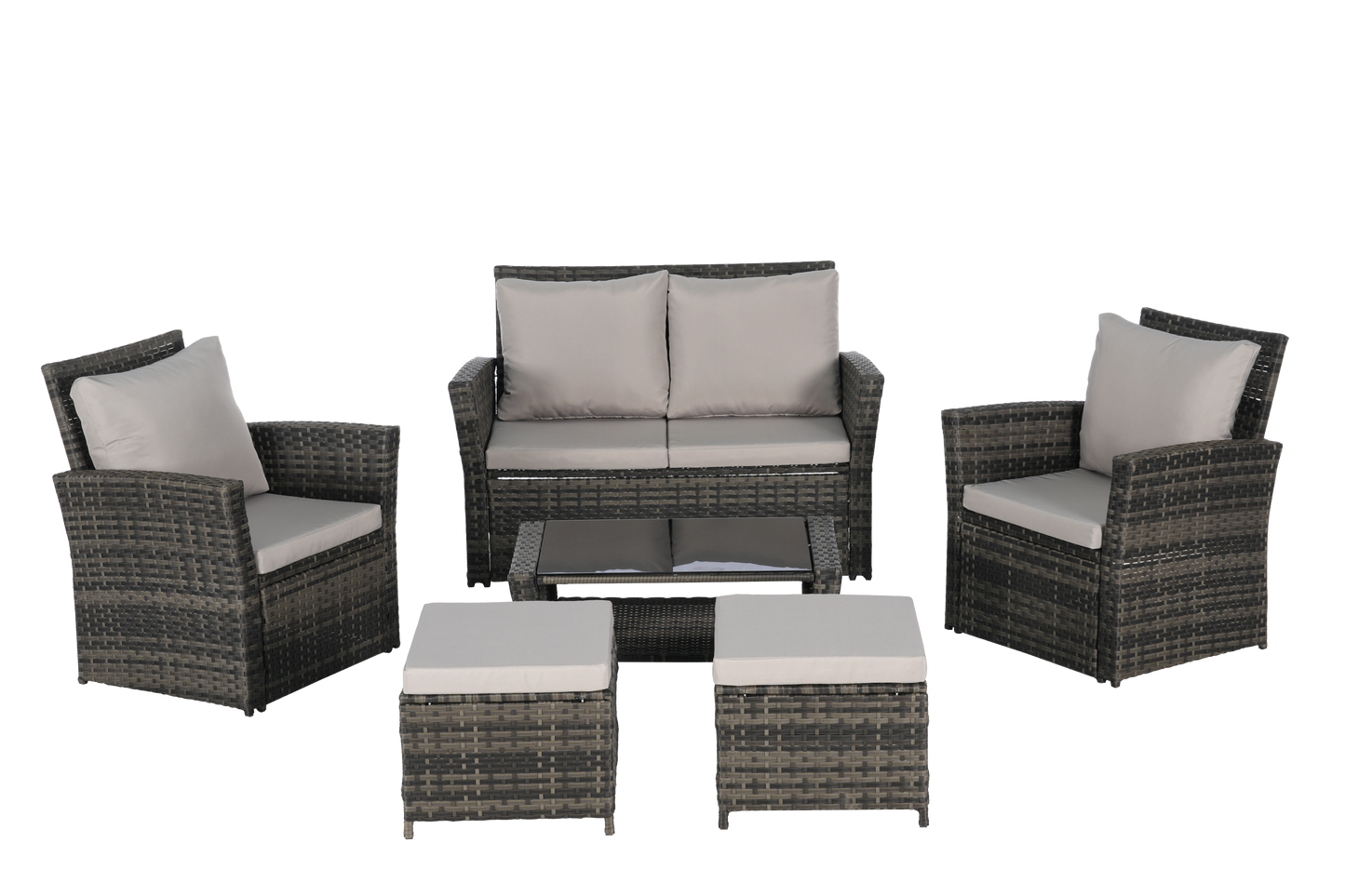 6 Piece Wicker Patio Furniture Set – Outdoor Rattan Sofa Set with