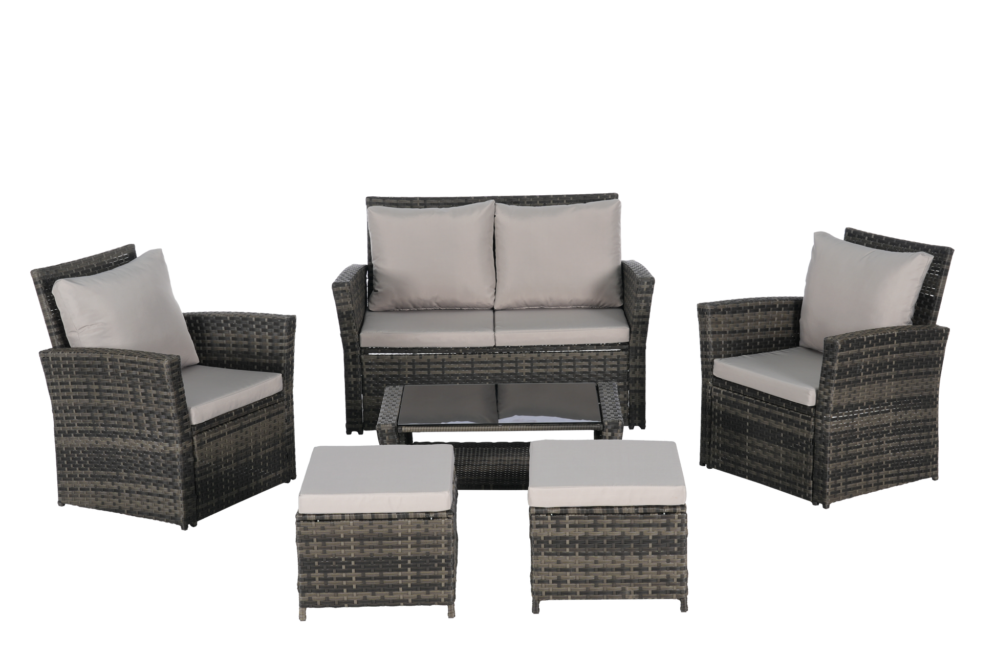6 Piece Wicker Patio Furniture Set – Outdoor Rattan Sofa Set with