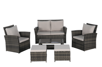 6 Piece Wicker Patio Furniture Set – Outdoor Rattan Sofa Set with