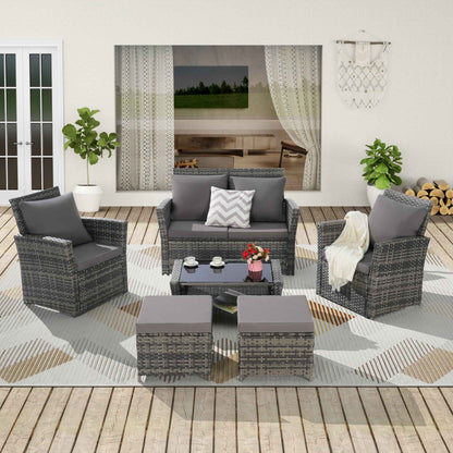 6 Piece Wicker Patio Furniture Set – Outdoor Rattan Sofa Set with