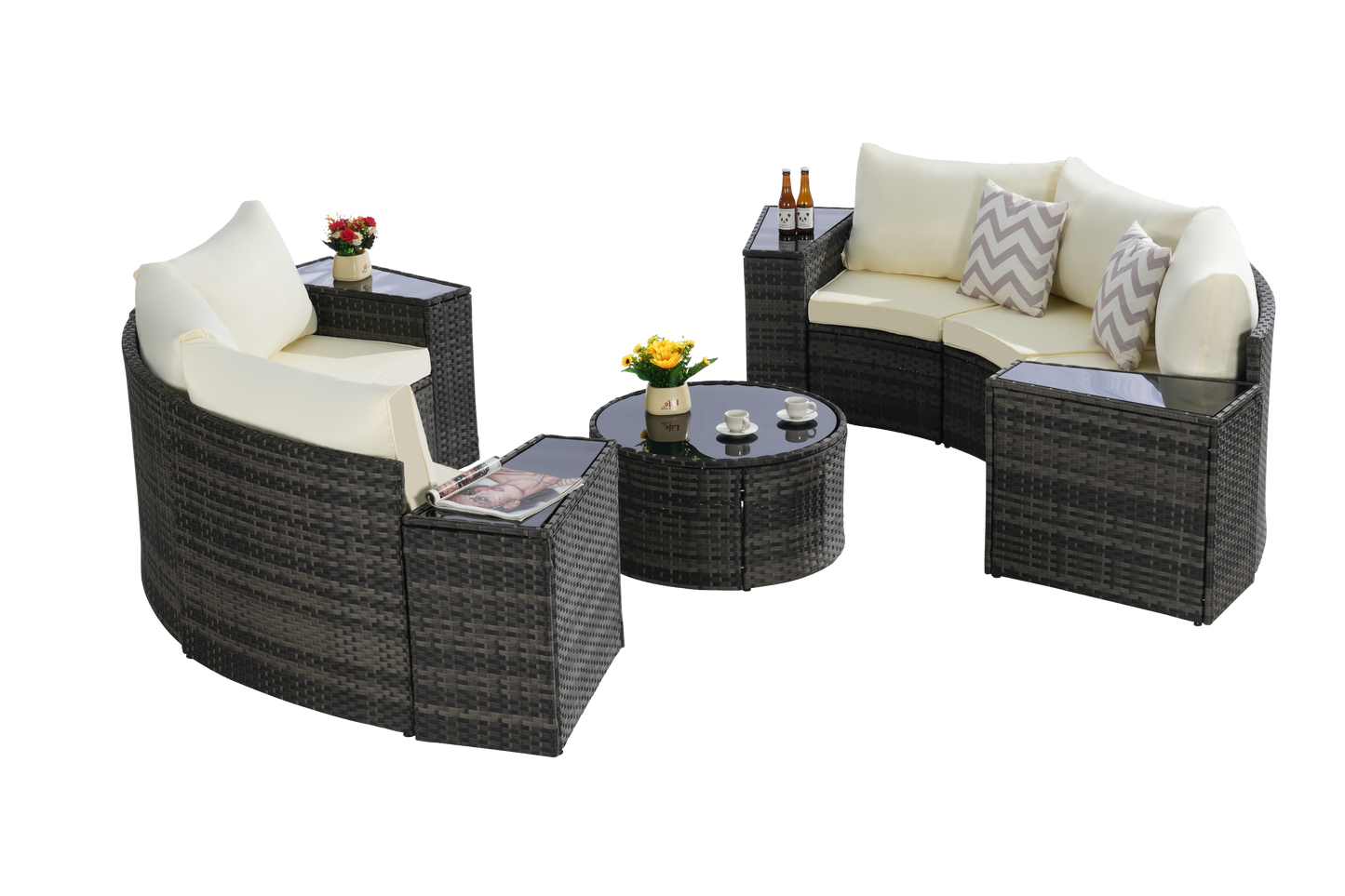 Outdoor Patio Furniture 11-Piece Half-Moon Sectional Round Patio