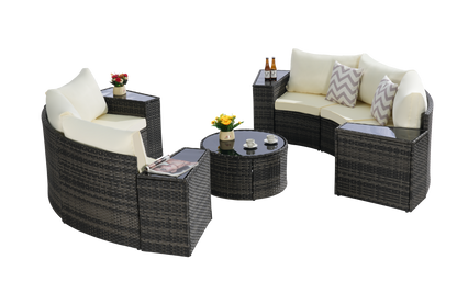 Outdoor Patio Furniture 11-Piece Half-Moon Sectional Round Patio