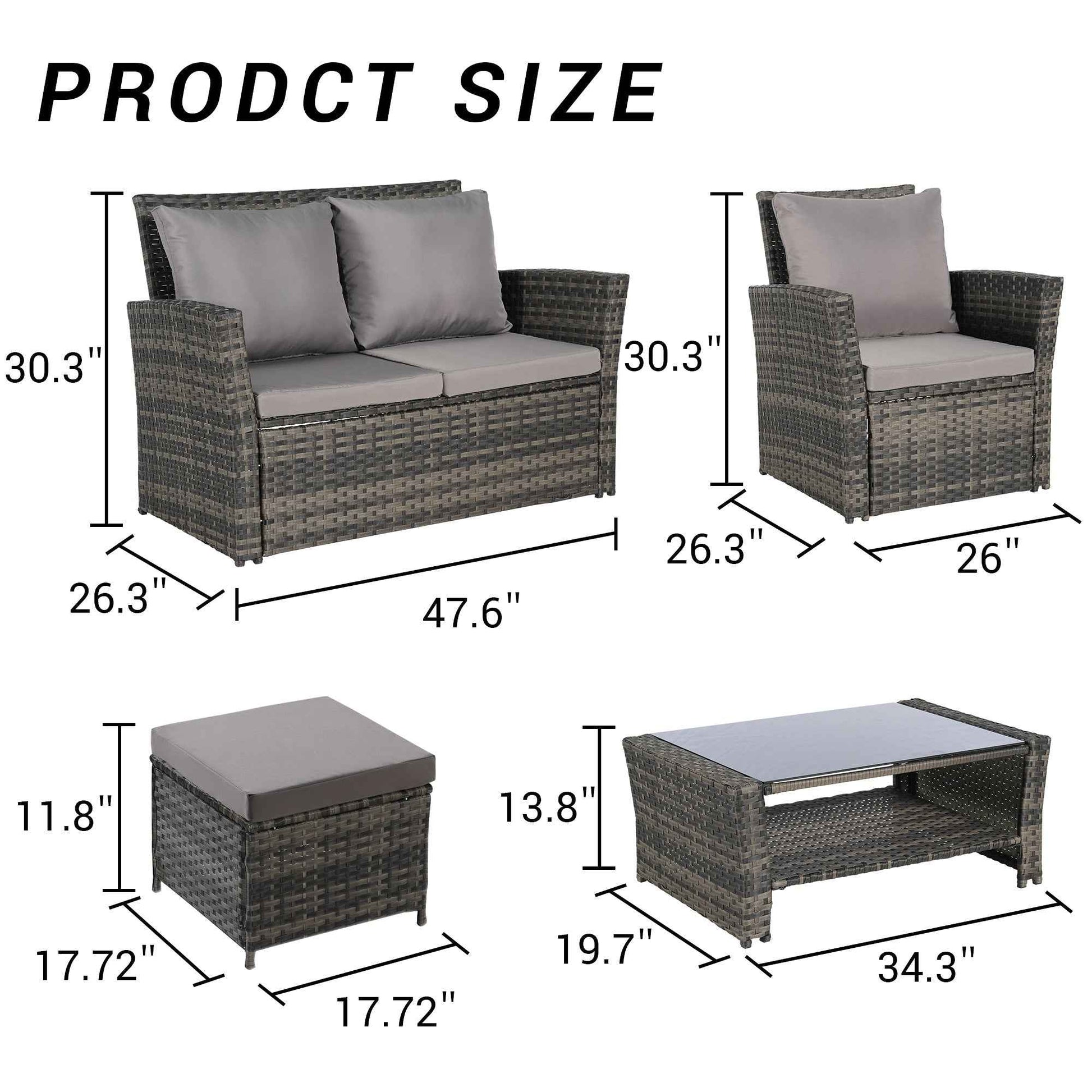 6 Piece Wicker Patio Furniture Set – Outdoor Rattan Sofa Set with