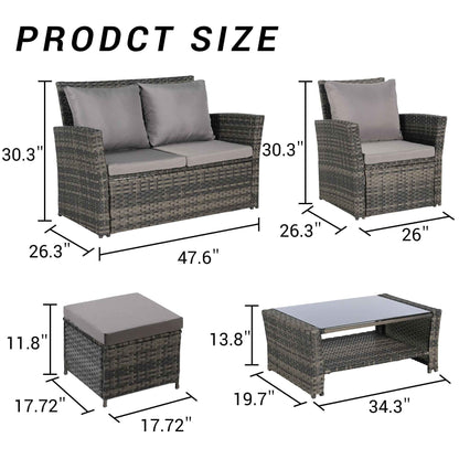 6 Piece Wicker Patio Furniture Set – Outdoor Rattan Sofa Set with