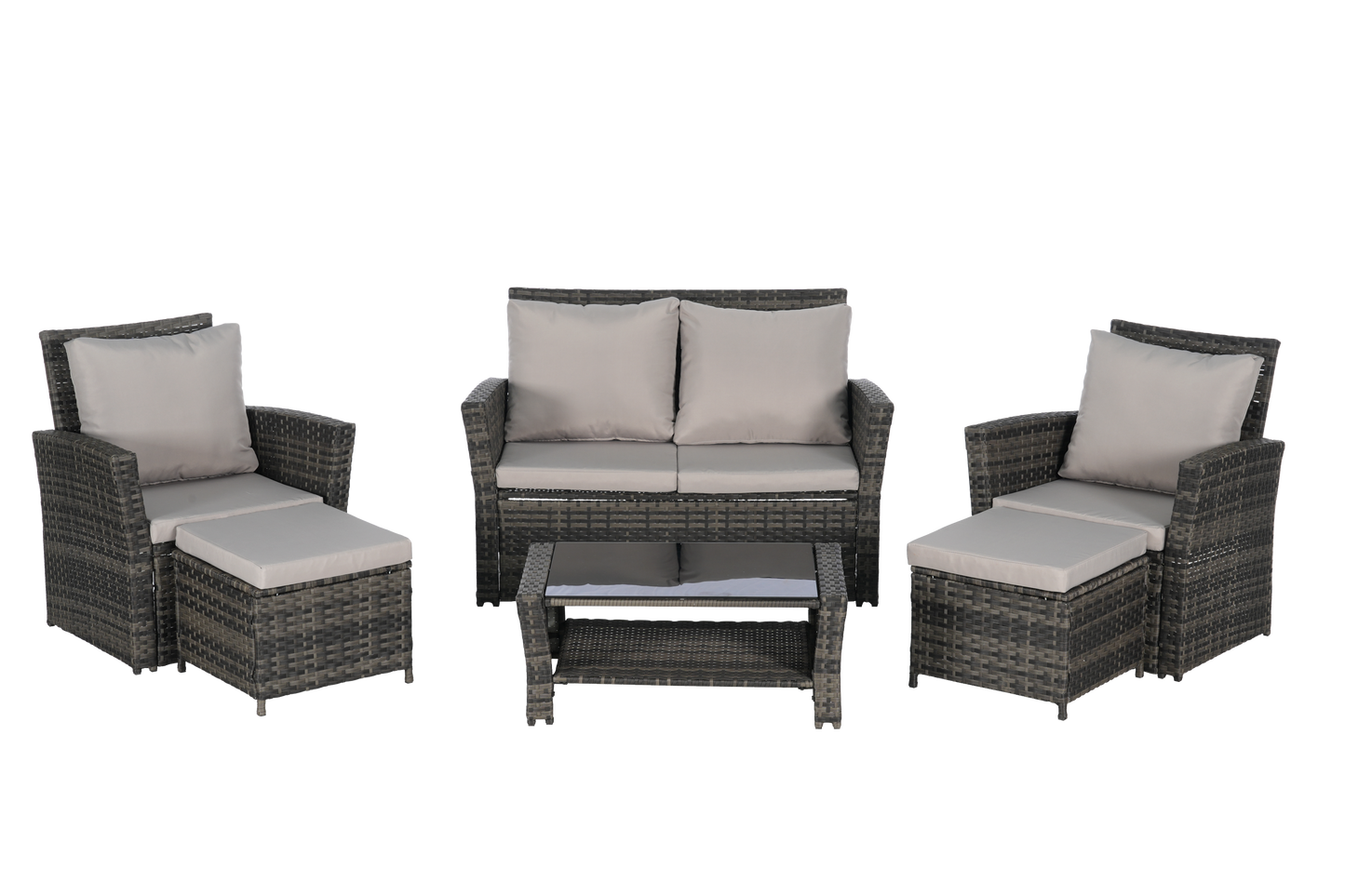 6 Piece Wicker Patio Furniture Set – Outdoor Rattan Sofa Set with