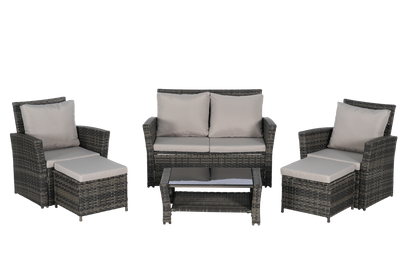 6 Piece Wicker Patio Furniture Set – Outdoor Rattan Sofa Set with