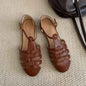 Retro Flat Brown Woven French Sandals For Women, 2025 New Summer Resort Style Shoes To Match With Skirts, Roman Shoes