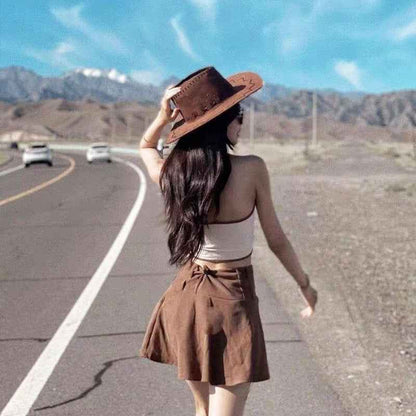 Western Cowboy Hat Summer Large Brim Sun Hat American Sexy Retro Style Female Concave Shape Knight Sun Hat For Men
